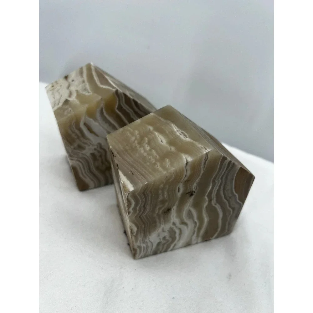 Vintage Onyx Marble Bookends Mid Century Modern Stone Decor Heavy Organic Modern